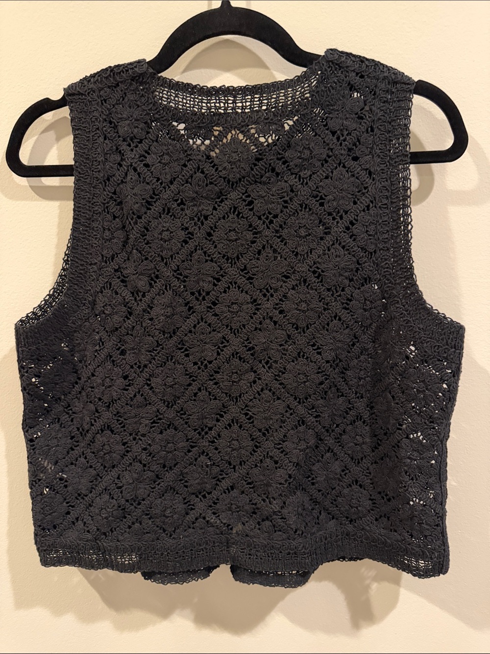 Sezane Ron Top Black Crochet Button-Front Sleeveless Vest - Picture 2 of 3